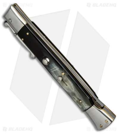 AGA Campolin 13" Swinguard Automatic Knife Dark Horn (5.75" Satin Bayo) 2 AGA Campolin 13" Swinguard Automatic Knife Dark Horn (5.75" Satin Bayo) - Image 2