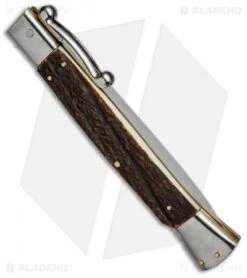 AGA Campolin 13" Swinguard Automatic Knife Stag Horn (5.75" Satin Dagger) 5 AGA Campolin 13" Swinguard Automatic Knife Stag Horn (5.75" Satin Dagger) -AGA Campolin Shop aga campolin stiletto 13in swing dark horn stag dagger BP 18157 dl side