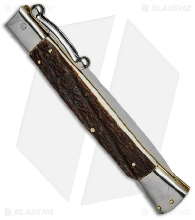 AGA Campolin 13" Swinguard Automatic Knife Stag Horn (5.75" Satin Dagger) 3 AGA Campolin 13" Swinguard Automatic Knife Stag Horn (5.75" Satin Dagger) - Image 3