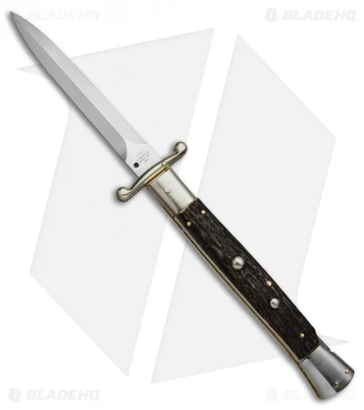 AGA Campolin 13" Swinguard Automatic Knife Stag Horn (5.75" Satin Dagger) 1 AGA Campolin 13" Swinguard Automatic Knife Stag Horn (5.75" Satin Dagger)