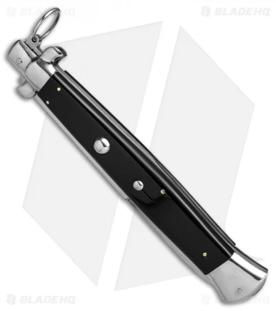 AGA Campolin 18" Ring Pull Automatic Italian Stiletto Black (8" Satin Bayo) 2 AGA Campolin 18" Ring Pull Automatic Italian Stiletto Black (8" Satin Bayo) - Image 2