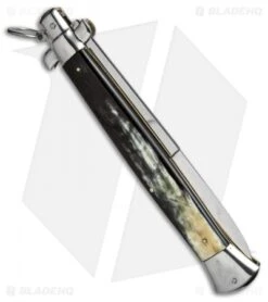 AGA Campolin 18" Ring Pull Automatic Knife Brazilian Horn (8" Satin Bayo) 5 AGA Campolin 18" Ring Pull Automatic Knife Brazilian Horn (8" Satin Bayo) -AGA Campolin Shop aga champolin 18in stiletto brazilian horn bayo BP 18398 er side