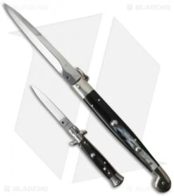 AGA Campolin 12" Sicilian Ring Pull Automatic Knife Dark Horn (5.5" Satin Bayo) 5 AGA Campolin 12" Sicilian Ring Pull Automatic Knife Dark Horn (5.5" Satin Bayo) -AGA Campolin Shop ltd sicilian ring dark bayo 6in dark horn stiletto flat sizes